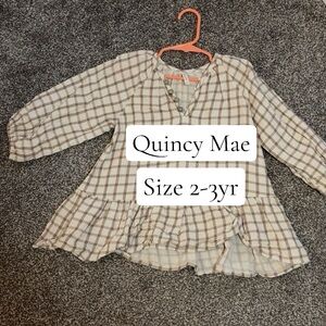 Quincy Mae Cream & Tan Plaid Peplum Blouse